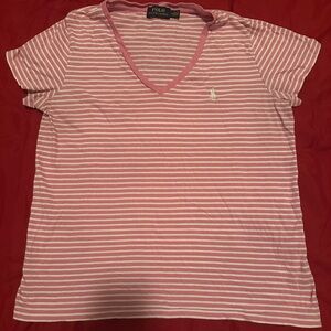 Pink and white polo tee